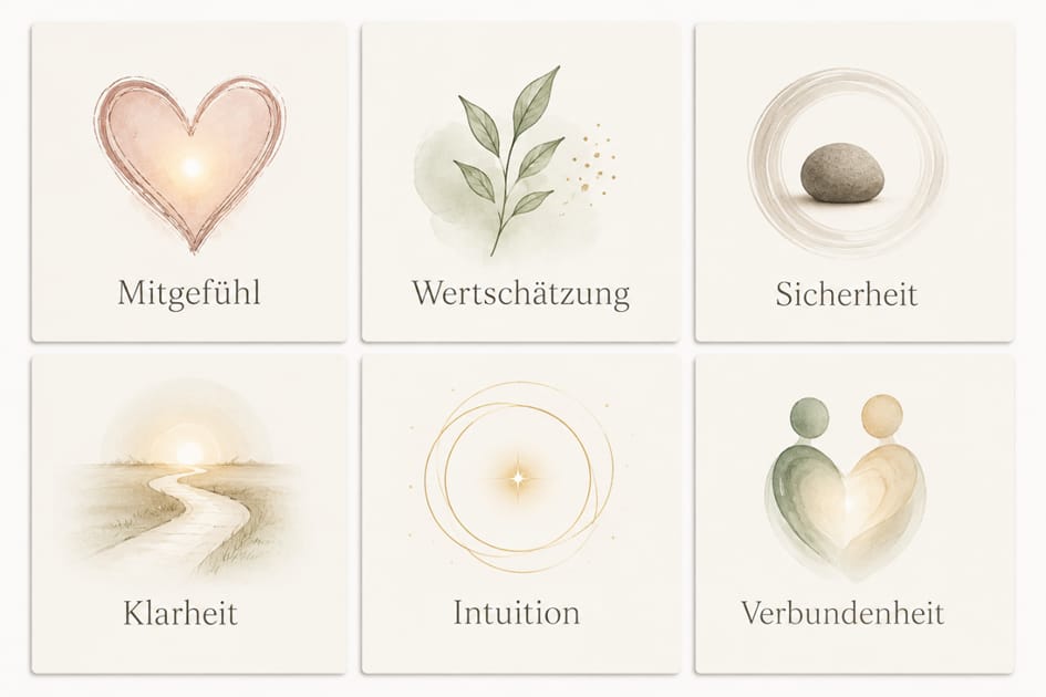 Meine Werte: Mitgefühl, Wertschätzung, Sicherheit, Klarheit, Intuition, Verbundenheit