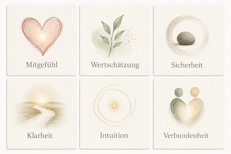 Meine Werte: Mitgefühl, Wertschätzung, Sicherheit, Klarheit, Intuition, Verbundenheit